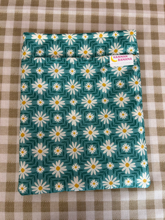 Large Book Sleeve - Aqua Daisy