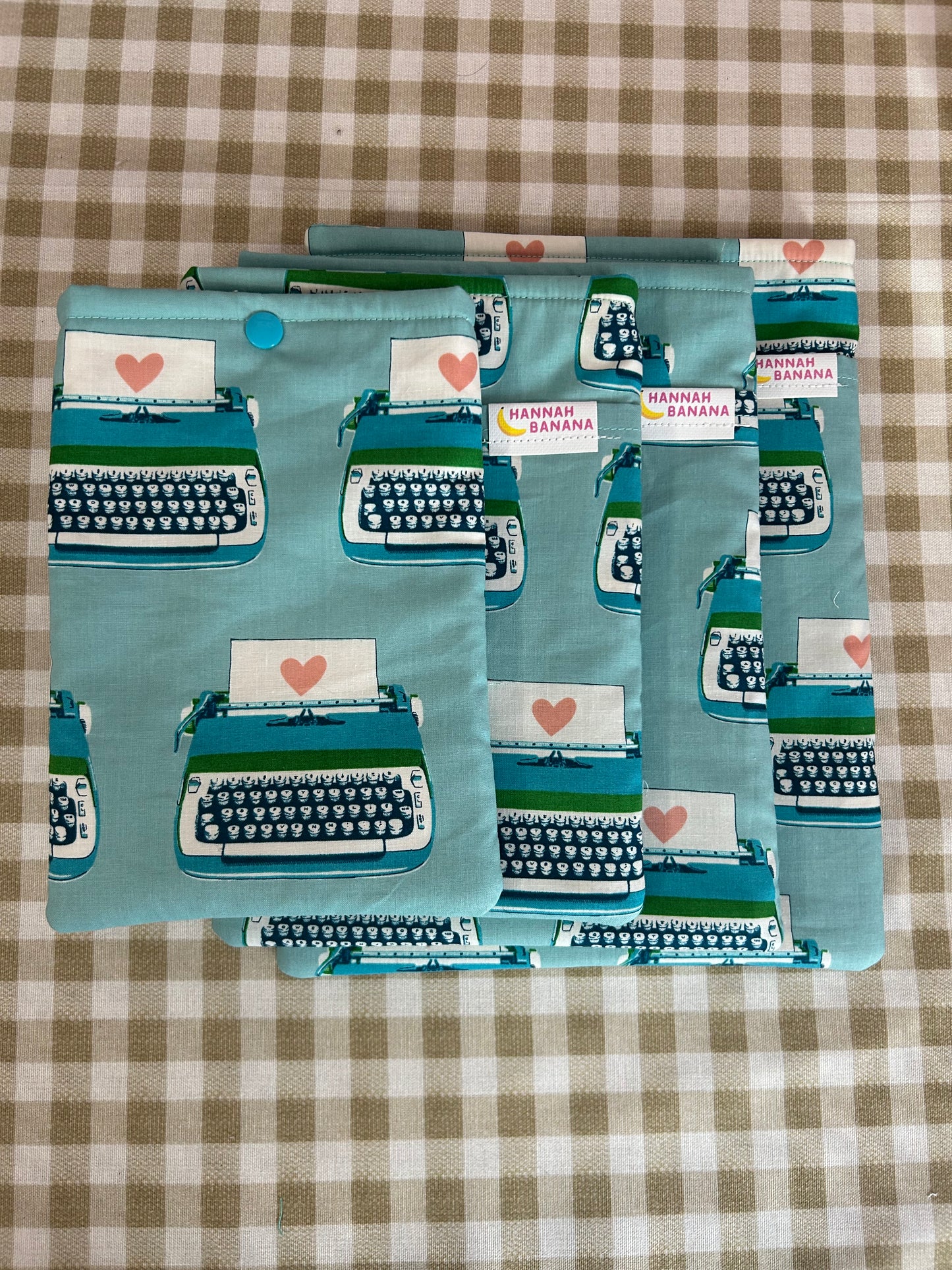 Large Book Sleeve - Aqua Typewriter