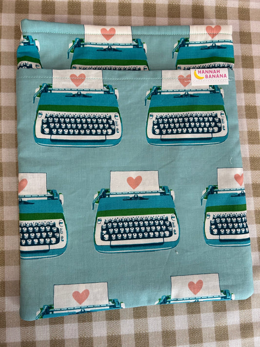 XL Book Sleeve - Aqua Typewriter