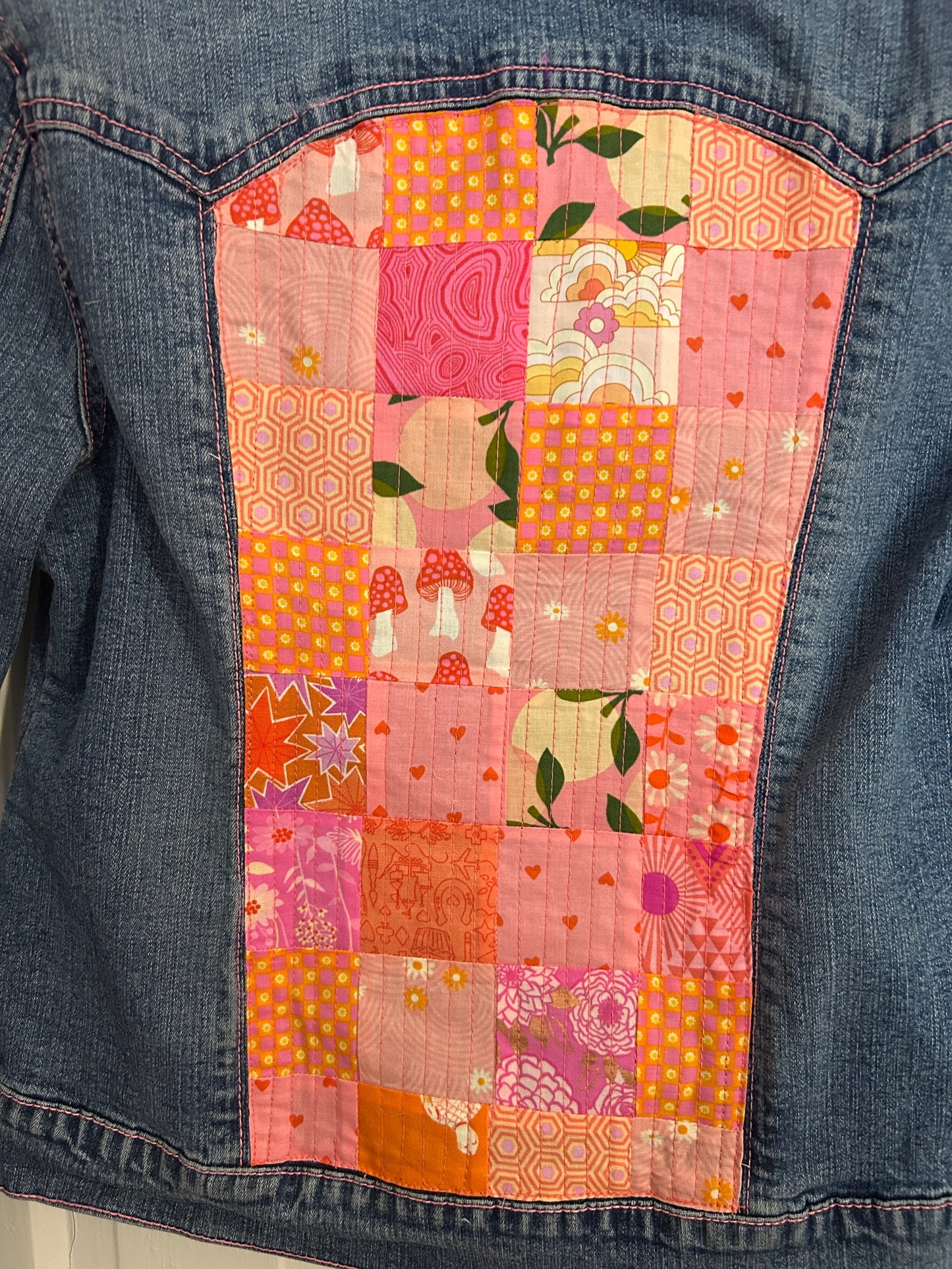 Denim Jacket - Orange Patchwork Back