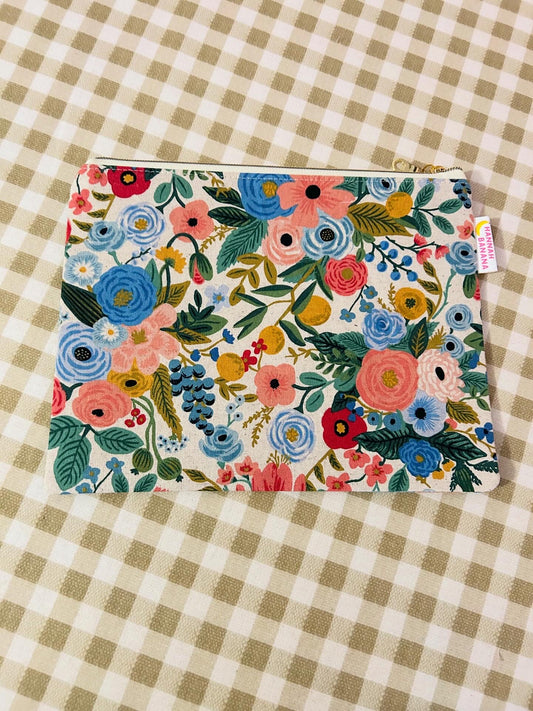 Canvas Flat Pouch - Blue & Pink Floral