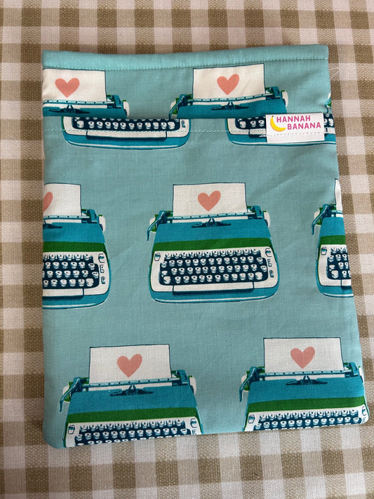 Large Book Sleeve - Aqua Typewriter