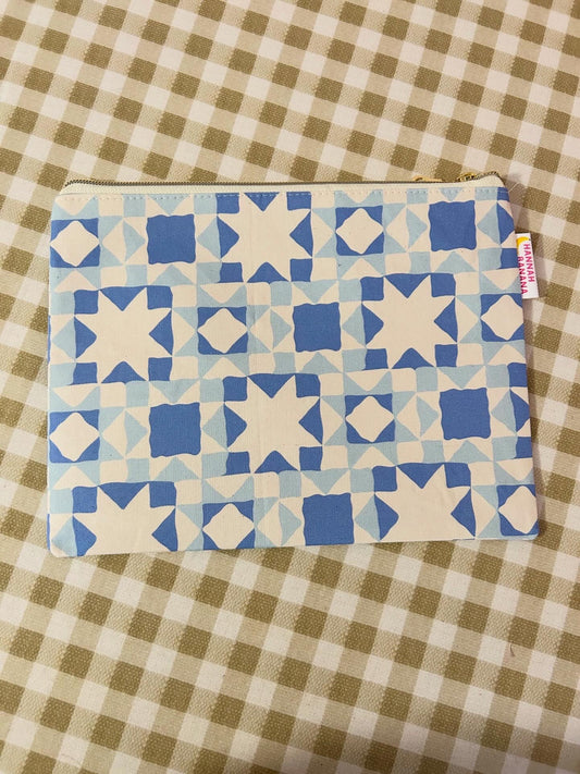 Canvas Flat Pouch - Blue Star Block