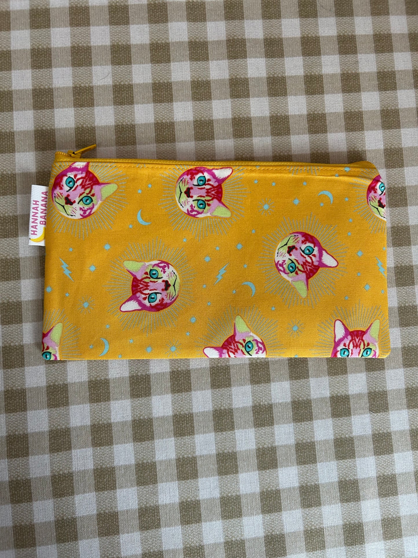 Mini Pouch - Yellow Curious Cat