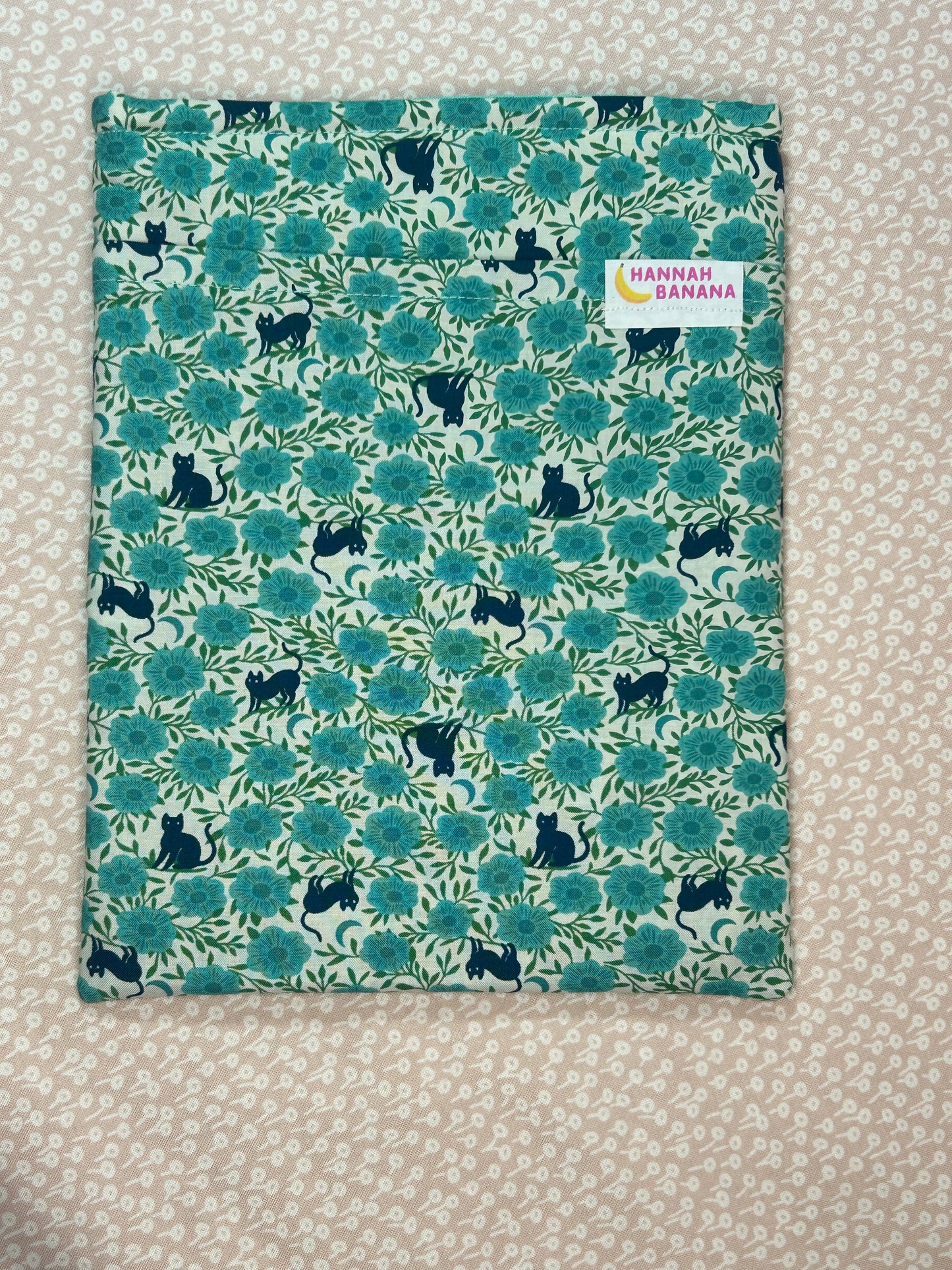 Large Book Sleeve - Aqua Cats