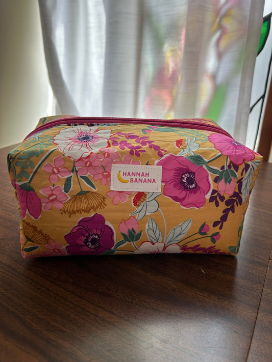 Jumbo Boxy Pouch - Gold & Purple Floral