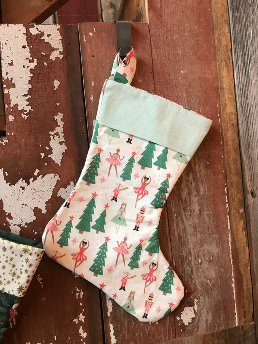Christmas Stocking - Pink & Green Nutcracker Ballet