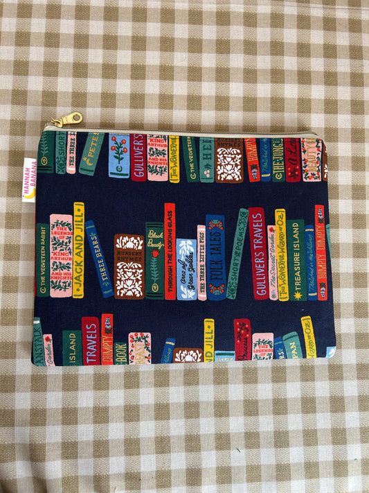 Canvas Flat Pouch - Navy Bookshelf