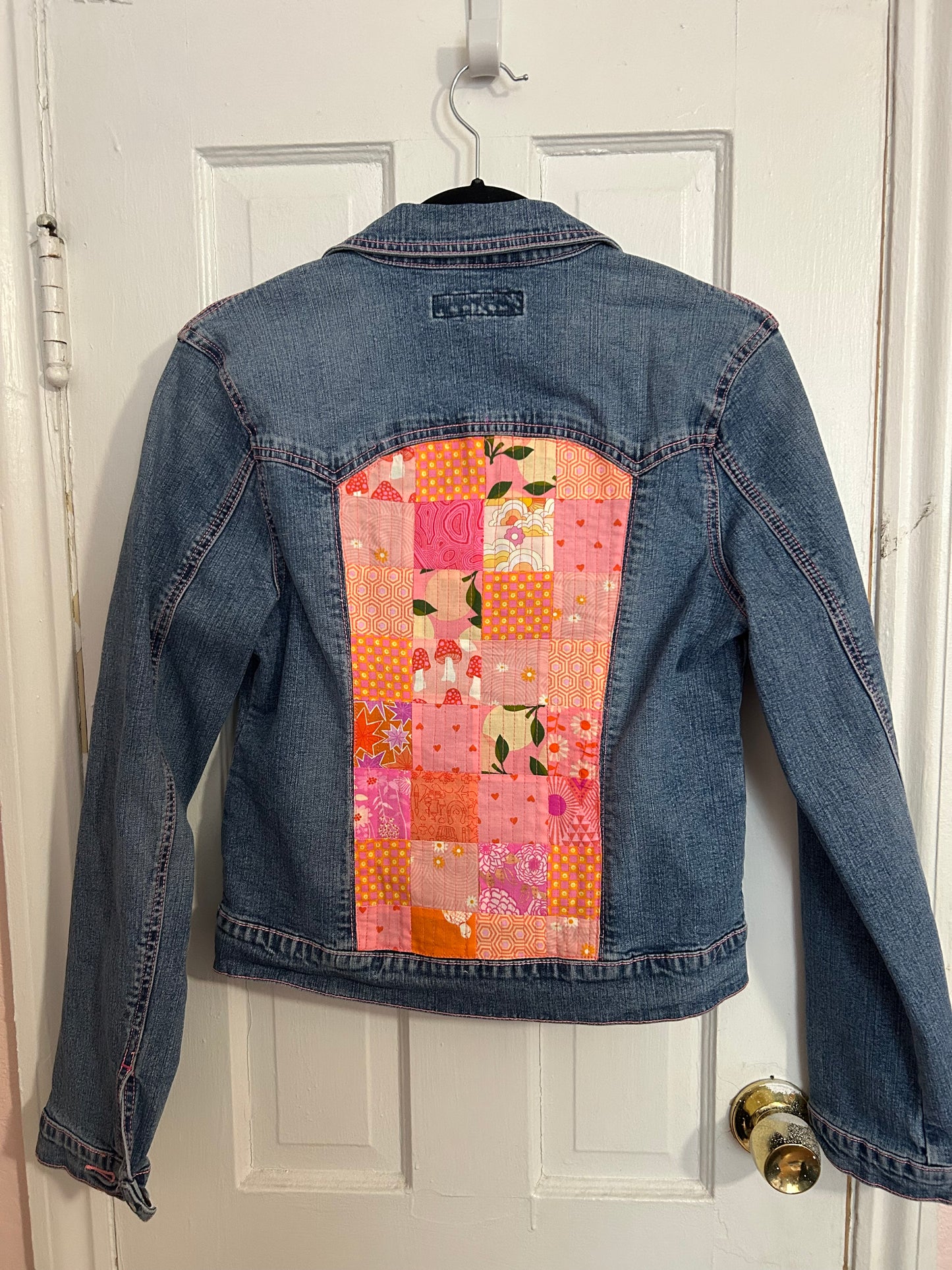 Denim Jacket - Orange Patchwork Back
