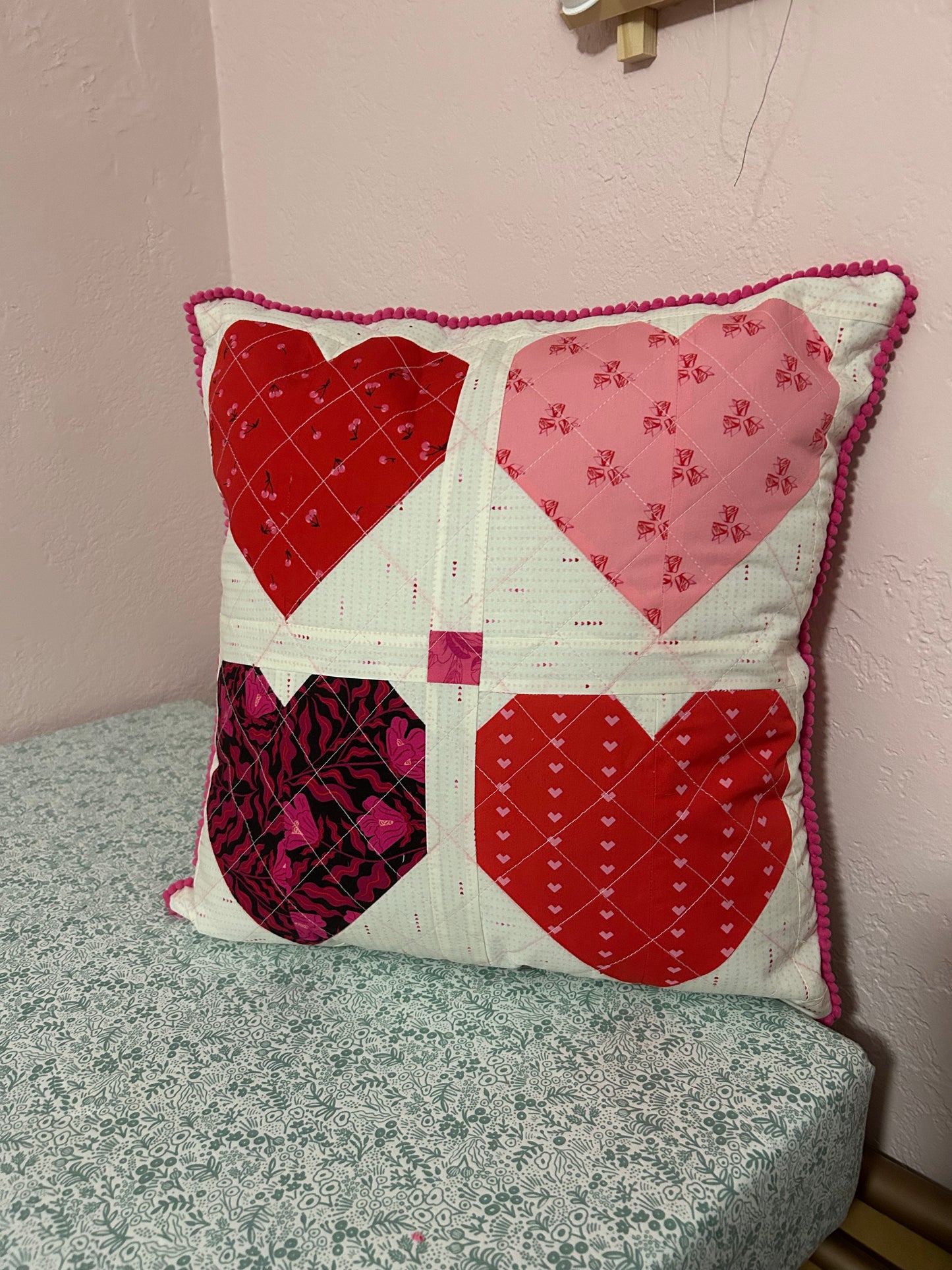 Valentine’s Day Heart Pom Pom Pillow