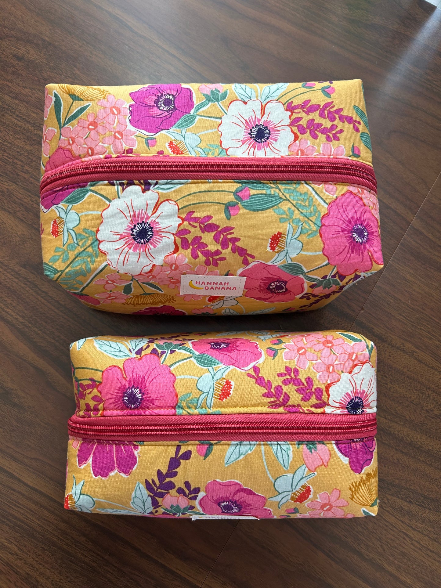 Jumbo Boxy Pouch - Gold & Purple Floral