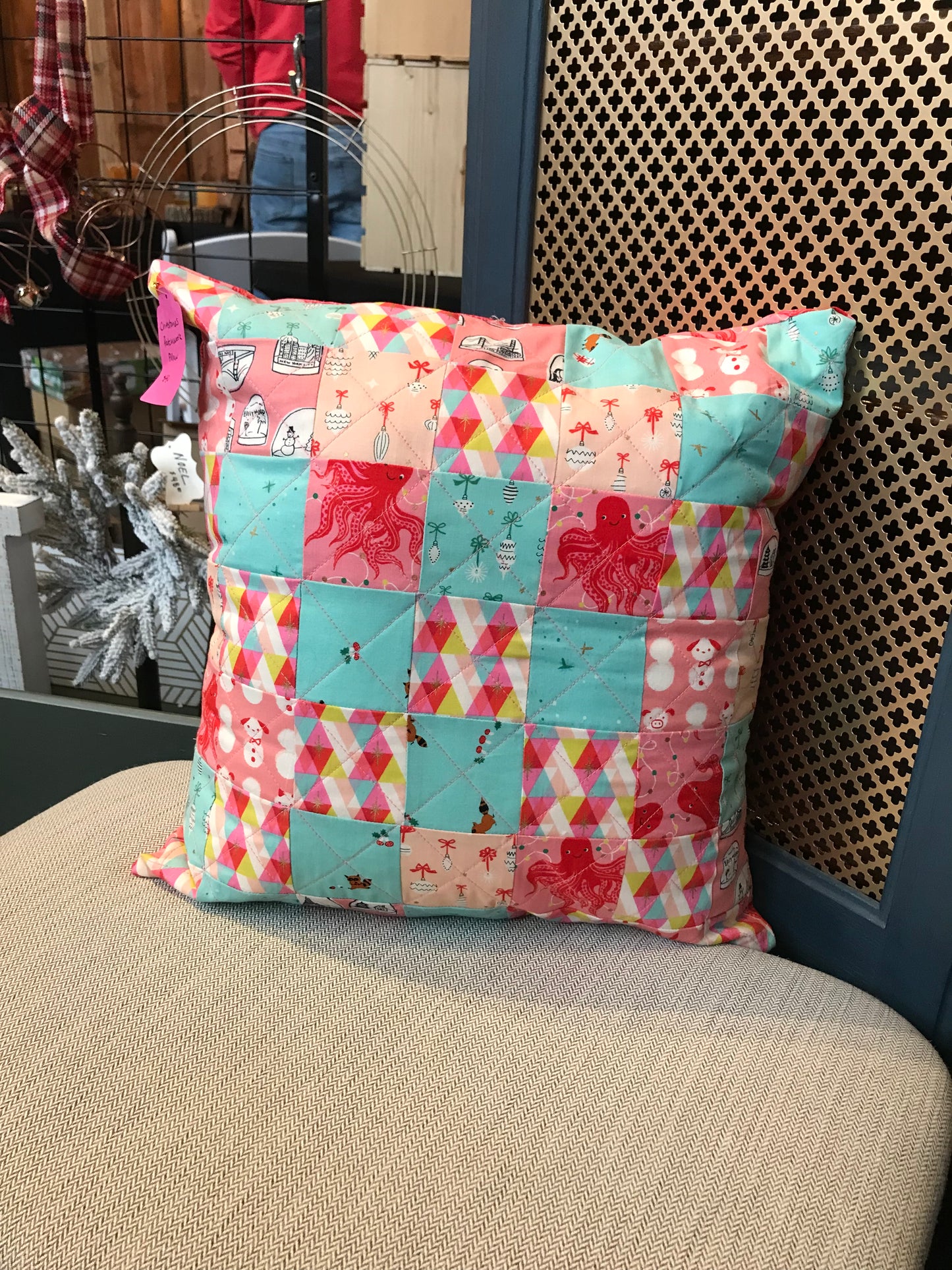 Christmas Patchwork Pillow - Brights