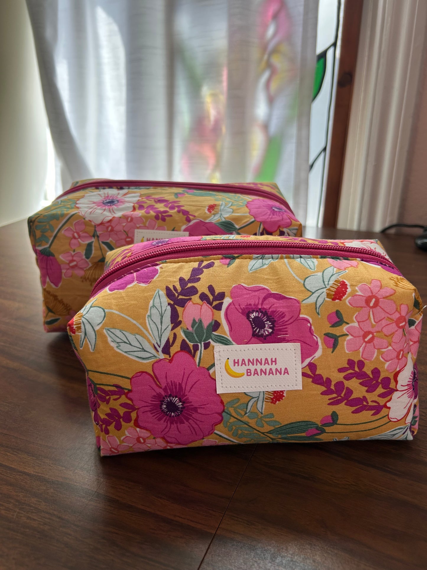 Jumbo Boxy Pouch - Gold & Purple Floral