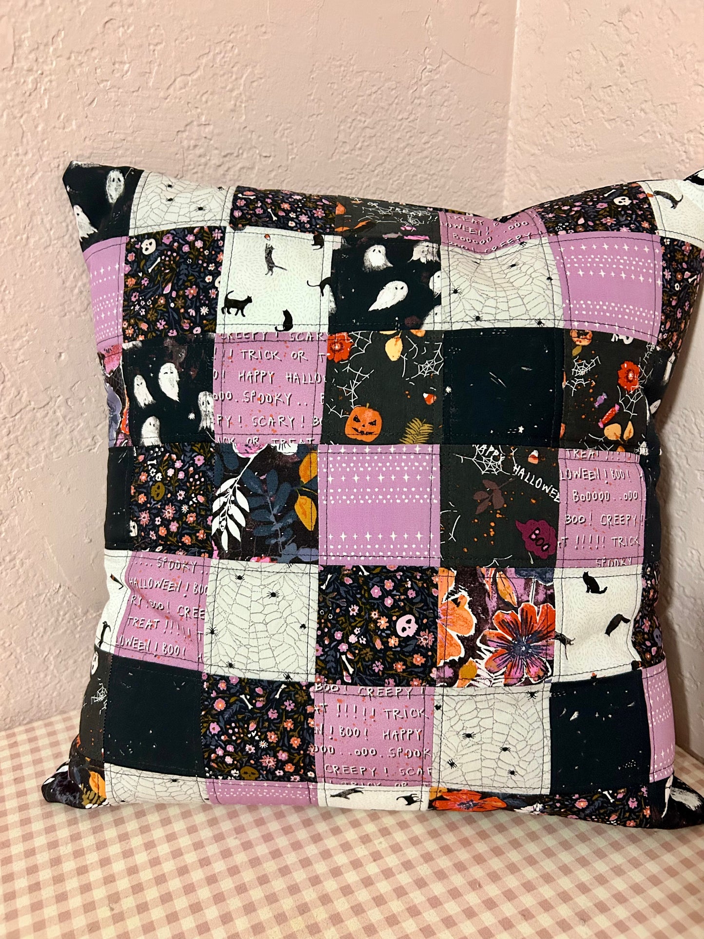 Halloween Patchwork Pillow- Light Purple