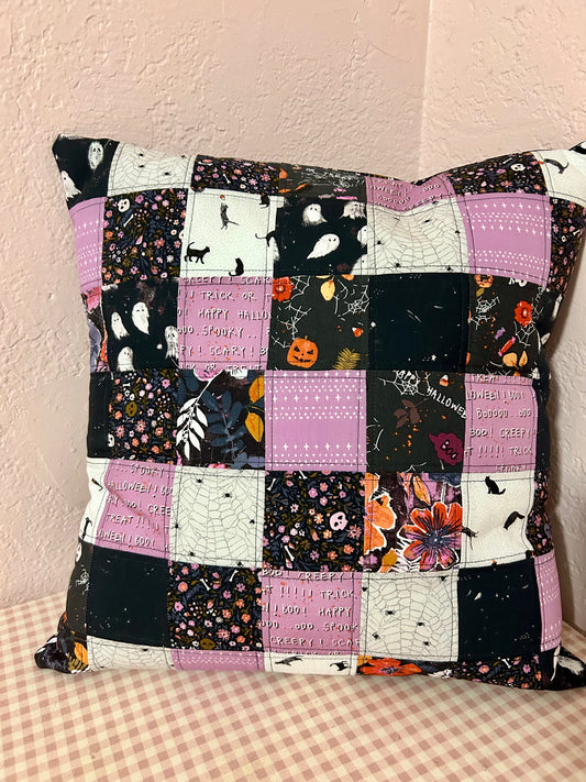 Halloween Patchwork Pillow- Light Purple