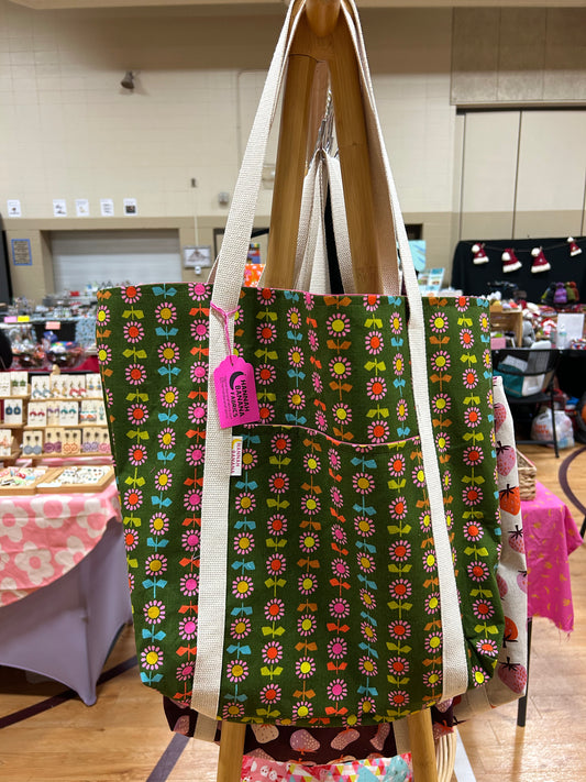 Tote Bag - Green & Pink Flowers