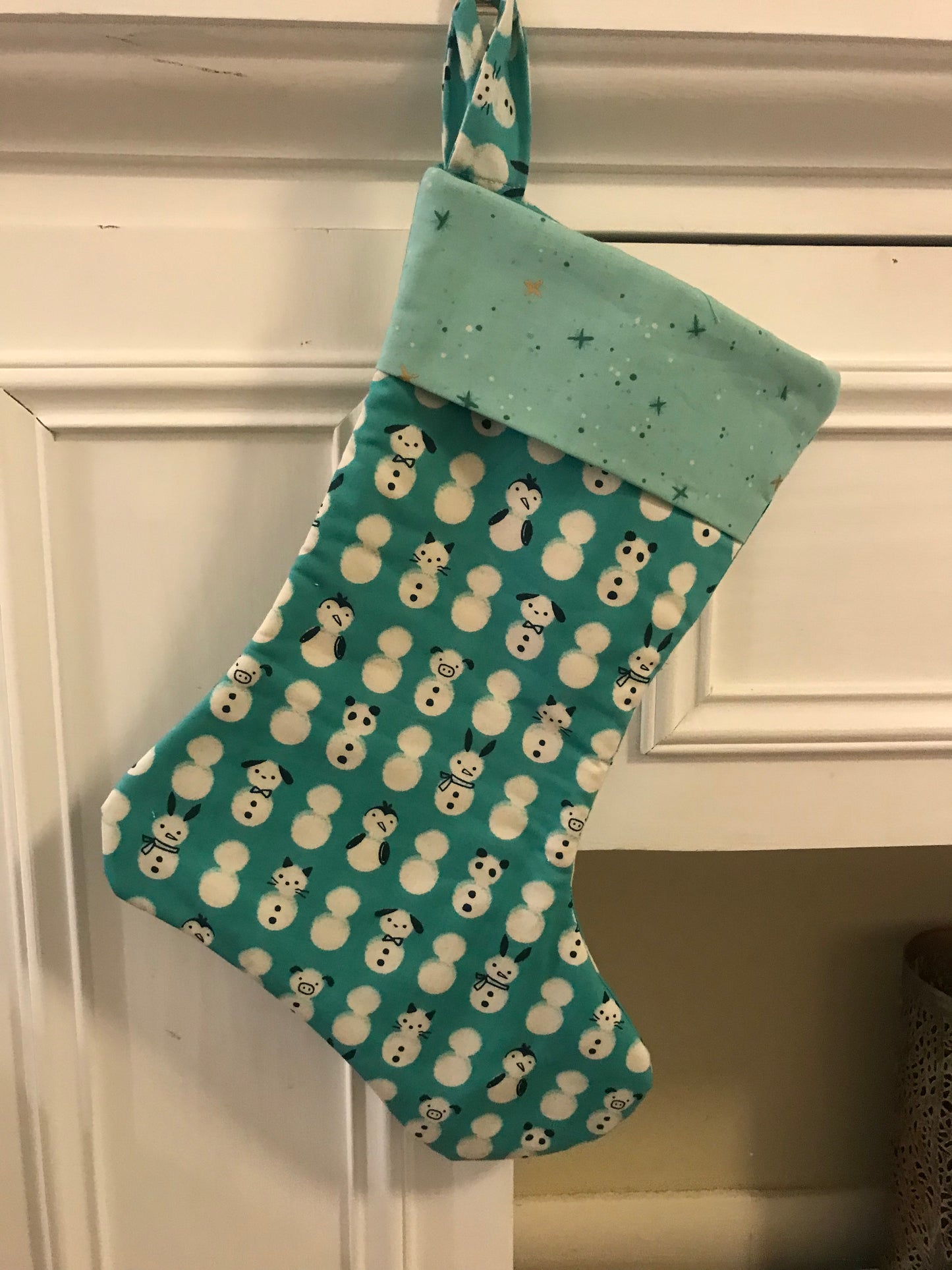 Christmas Stocking - Aqua Snowmen