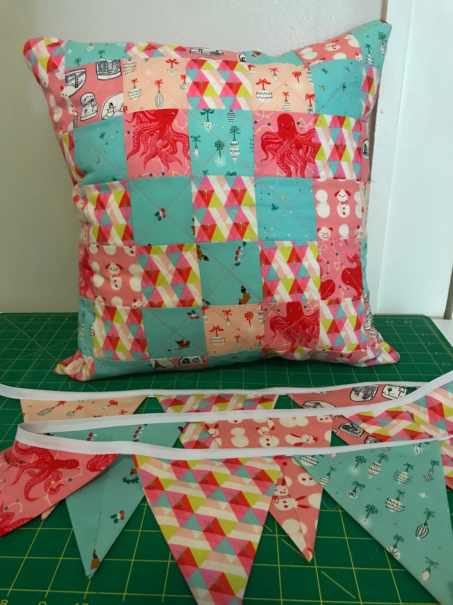 Christmas Patchwork Pillow - Brights