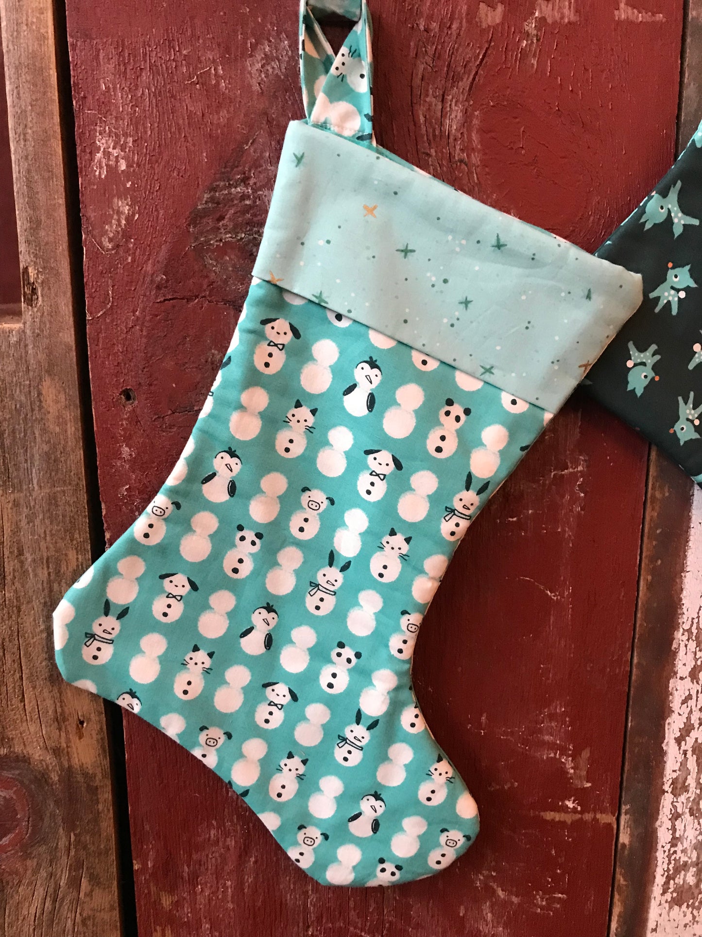 Christmas Stocking - Aqua Snowmen