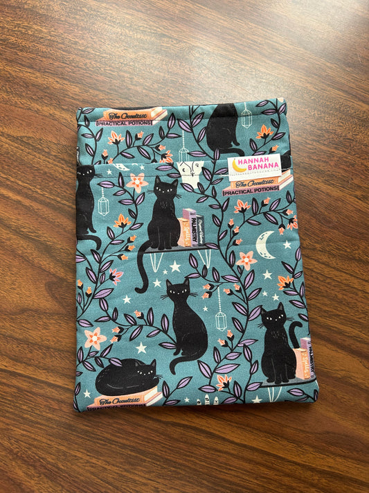 Padded Fabric Book Sleeve - Medium - Black Cat