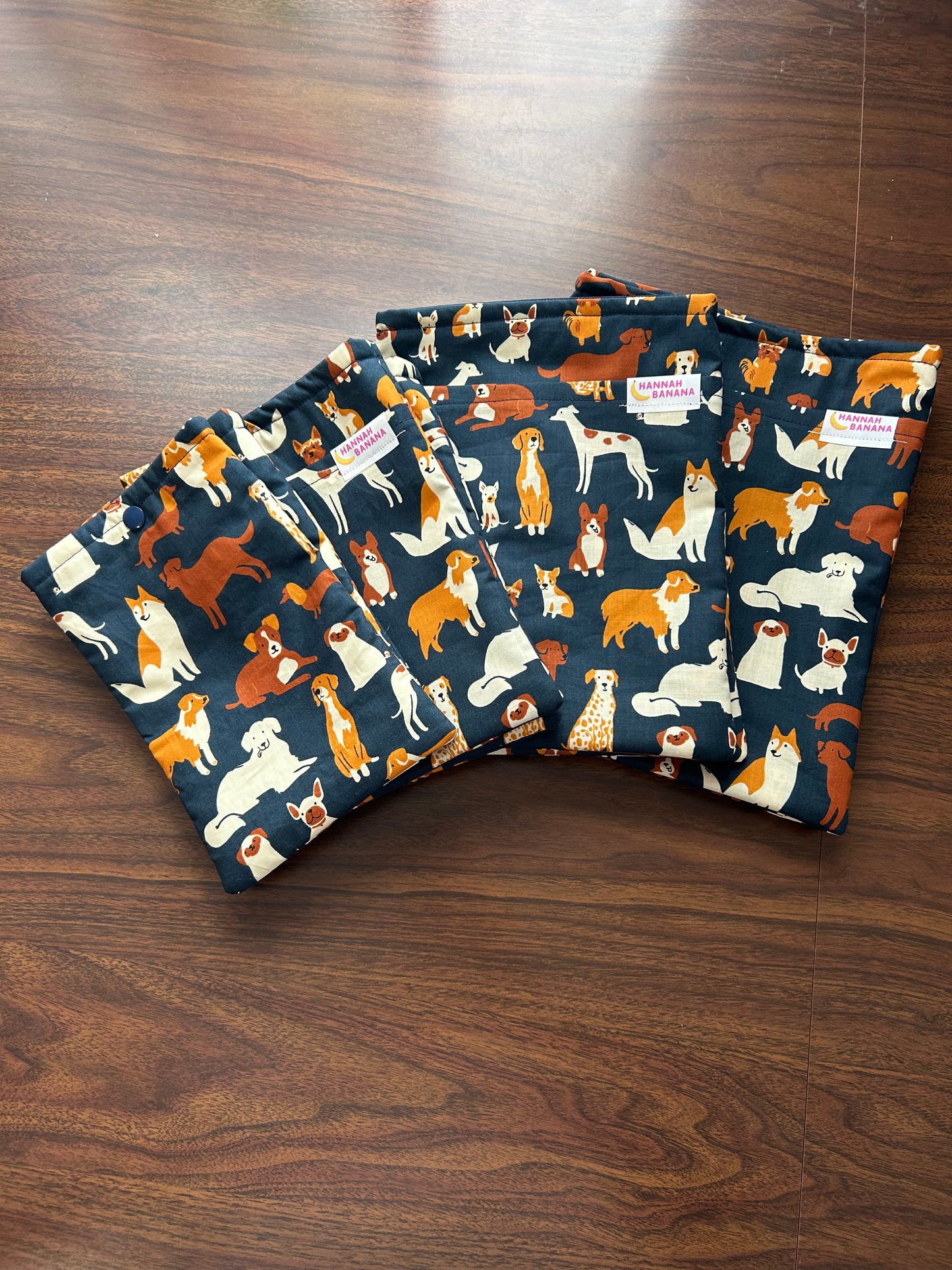 Padded Fabric Book Sleeve - Medium - Navy Dogs