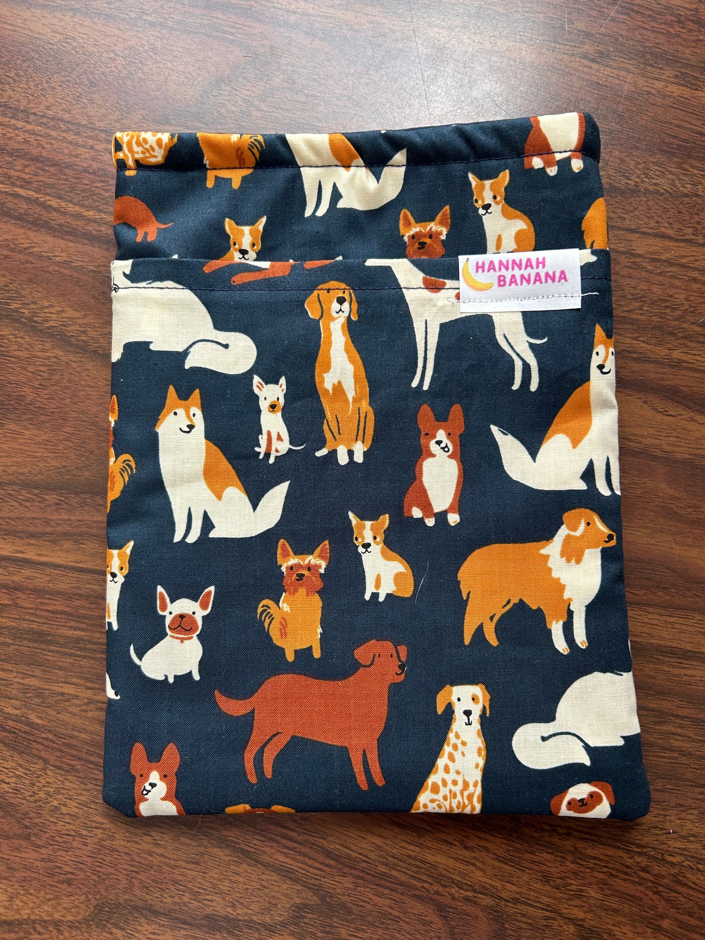 Padded Fabric Book Sleeve - Medium - Navy Dogs