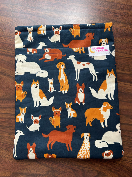 Padded Fabric Book Sleeve - Large - Navy Dogs