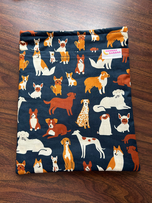 Padded Fabric Book Sleeve - Oversized - Navy Dogs